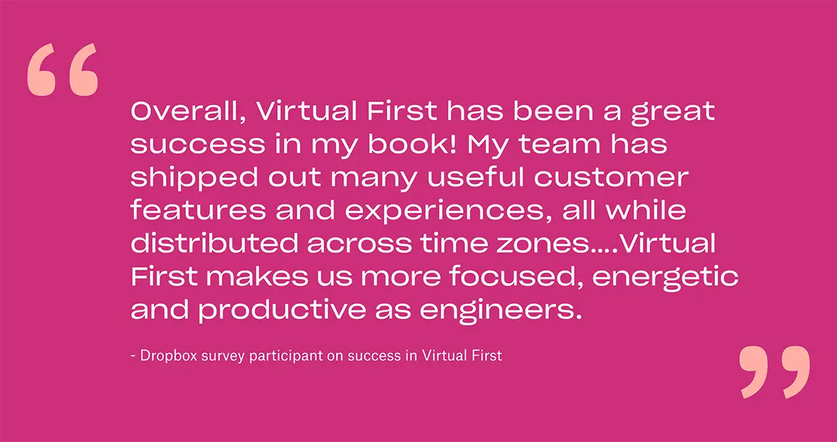 Graphic showing a quote from a survey respondent saying Virtual First has been a success