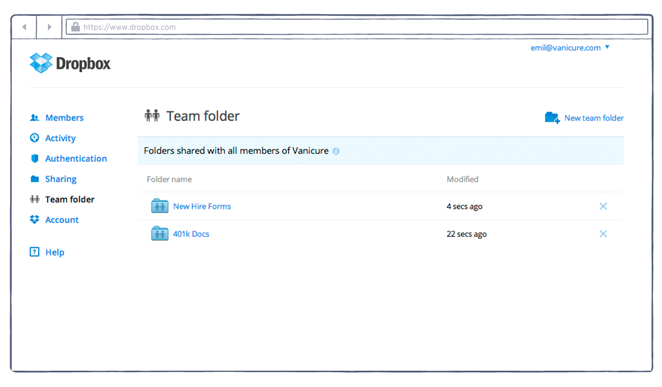 Dropbox team folders