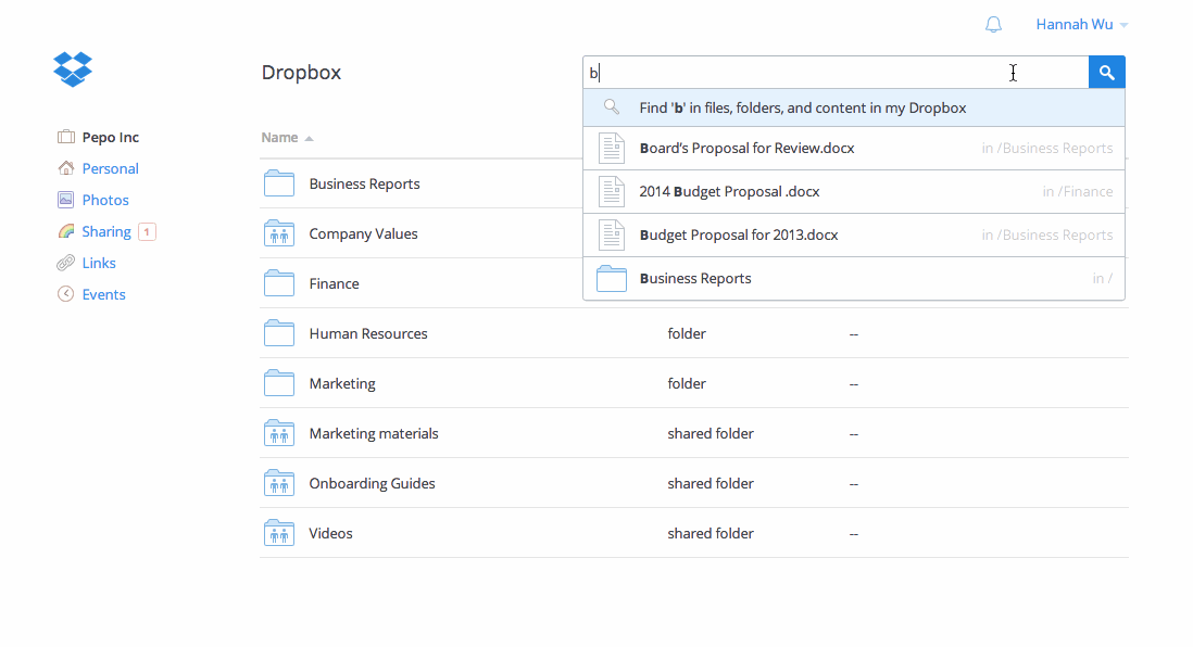 Dropbox full-text search