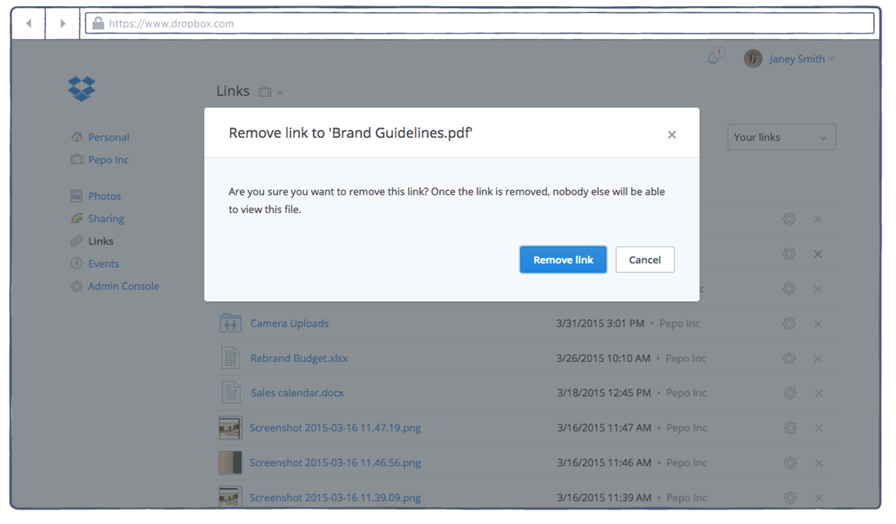 How to remove Dropbox shared links