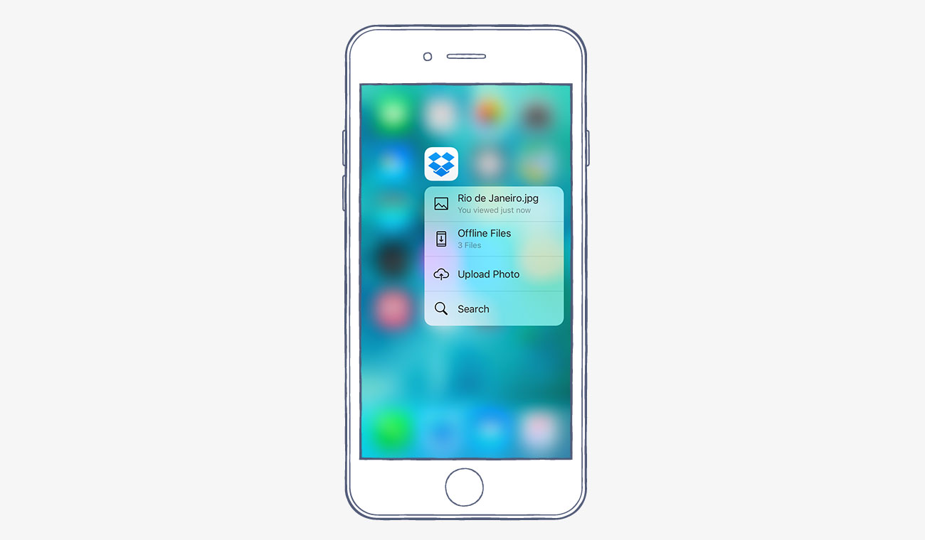 Screenshot of Quick Actions for Dropbox in iOS 9