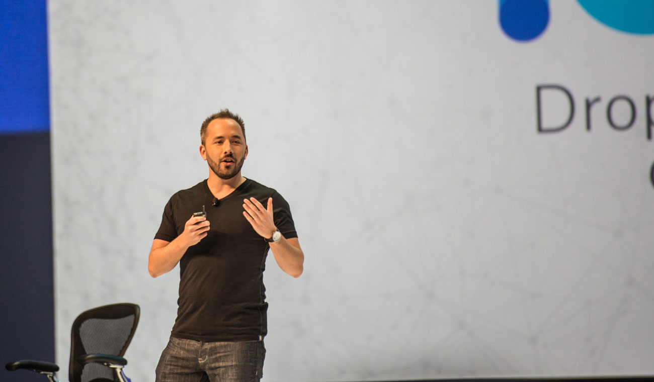 Drew Houston on stage at Dropbox Open