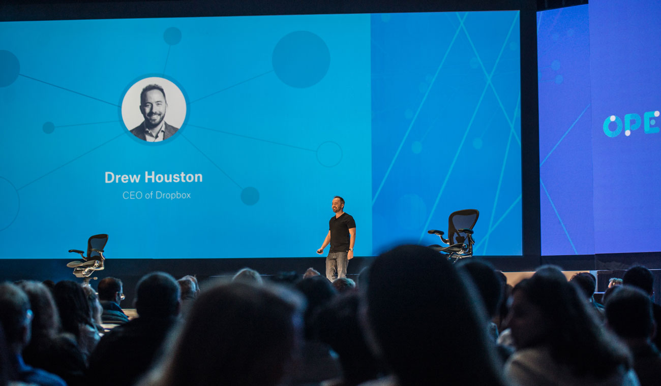 Drew Houston on stage at Dropbox Open