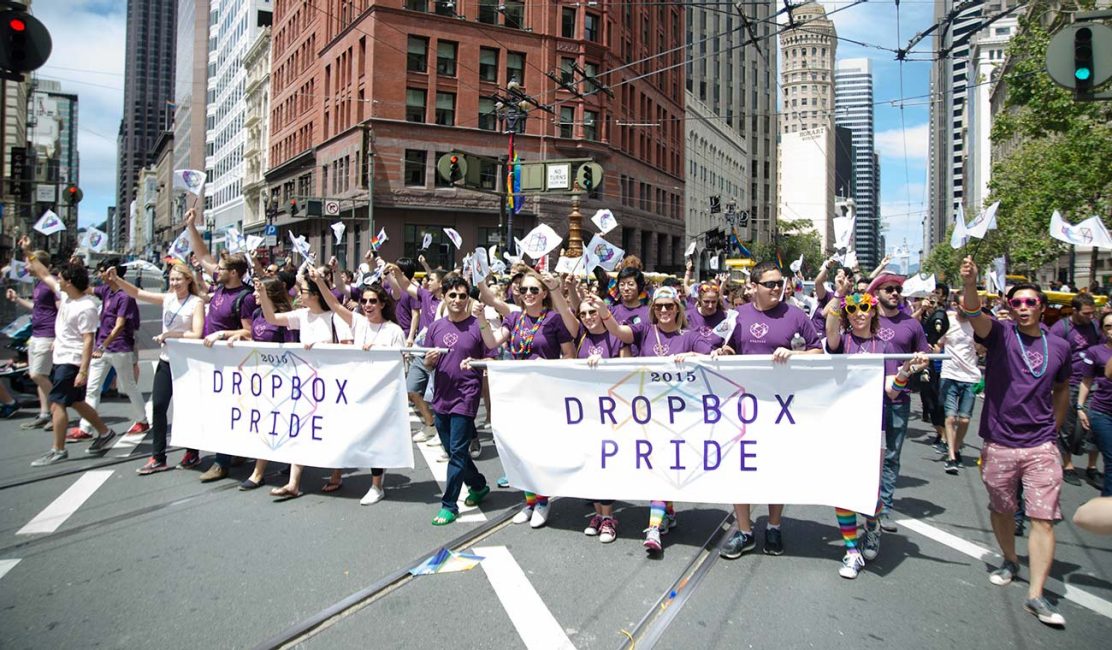 Dropbox employees marching in San Francisco pride parade 2015