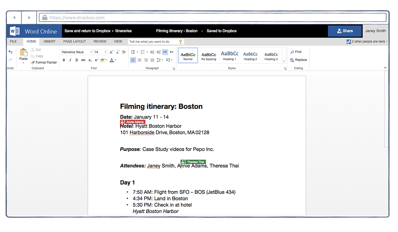 Screenshot of co-authoring feature in Microsoft Word