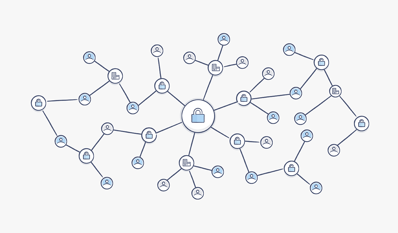 Illustration showing network of users, companies, and security