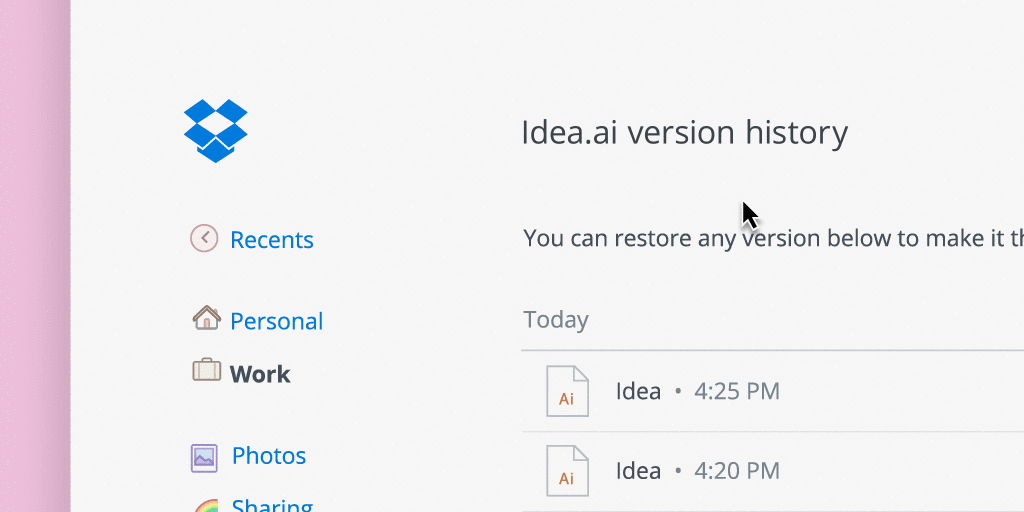 Version history with Dropbox