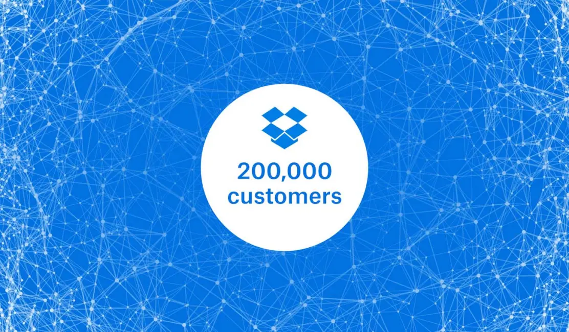 Graphic with Dropbox logo and "200,000 customers"