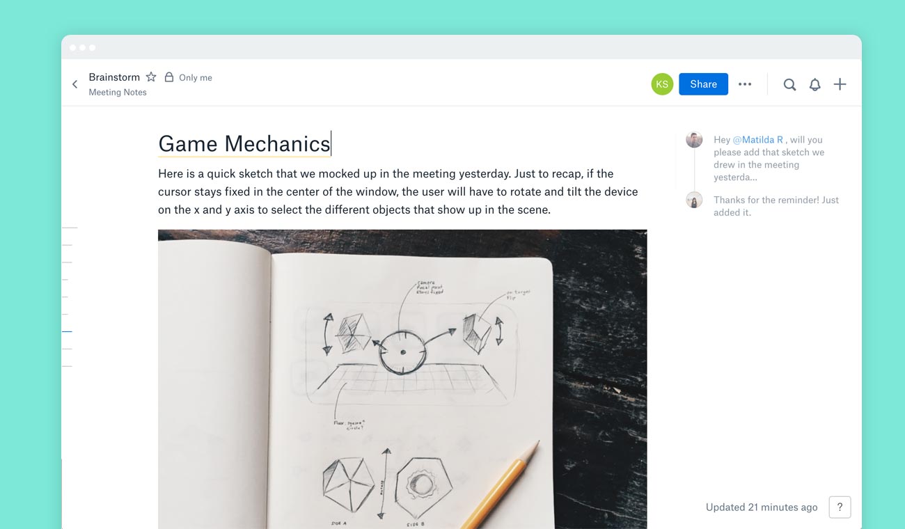 Screenshot of a notebook sketch embedded in a Dropbox Paper doc