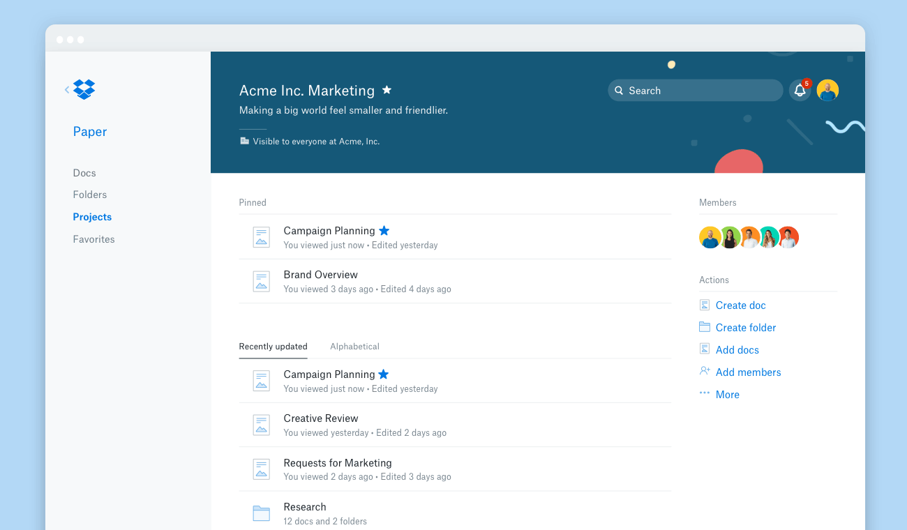 Screenshot of a project in Dropbox Paper