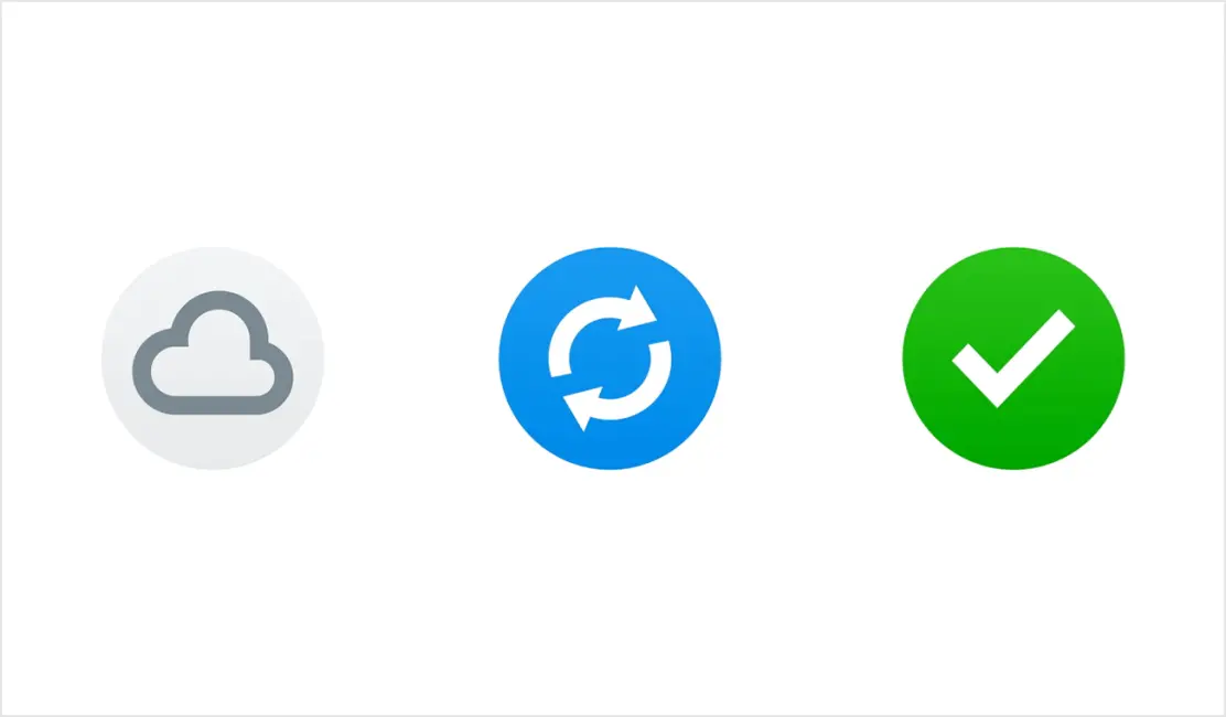 Cloud-only, syncing, and synced icons from Dropbox apps