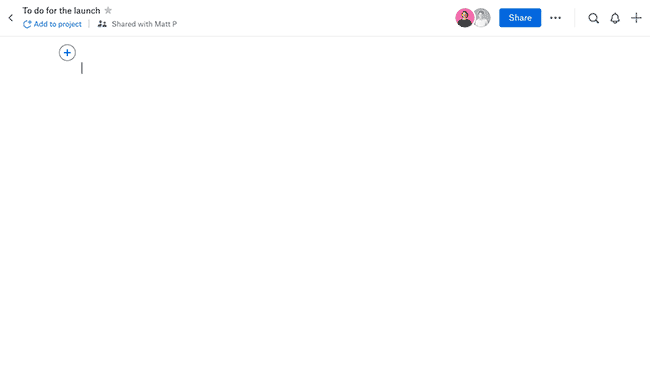 Animated screenshot showing a file being embedded from Dropbox in Dropbox Paper