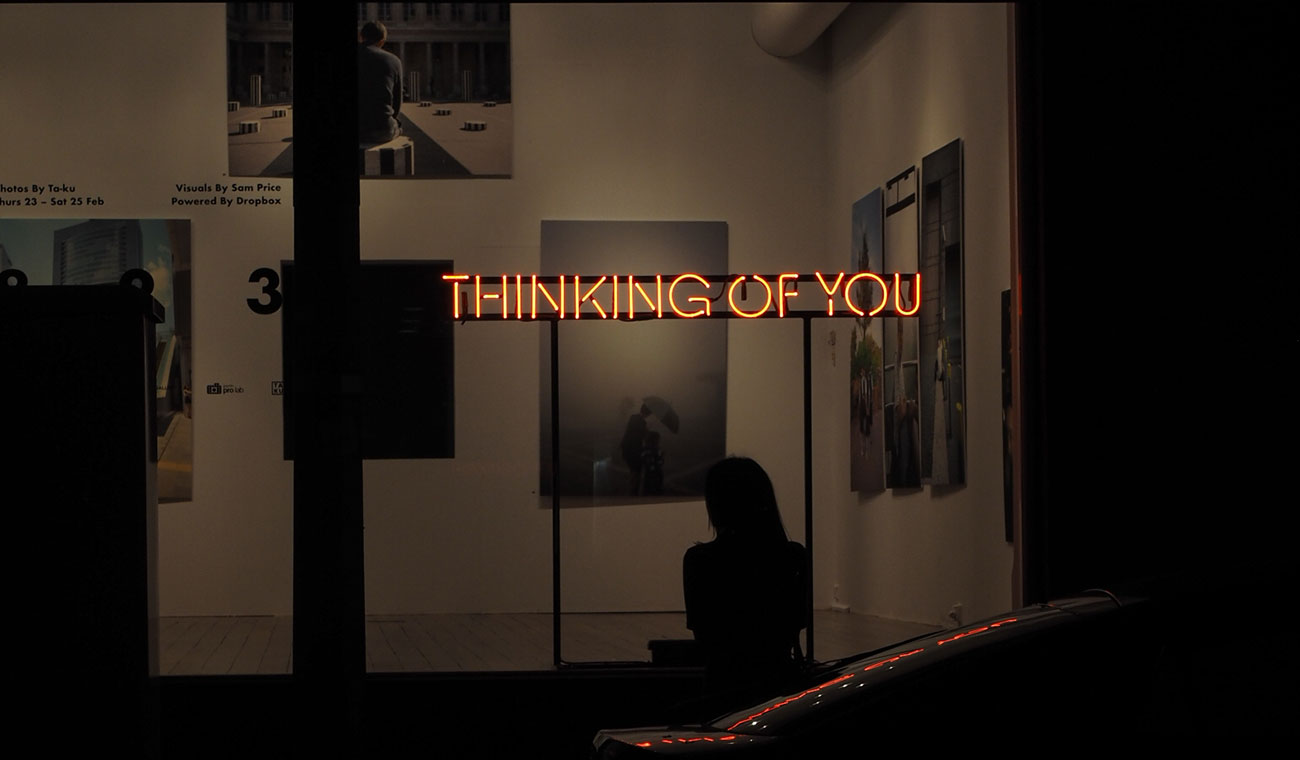 "Thinking Of You" neon sign from 823 exhibition