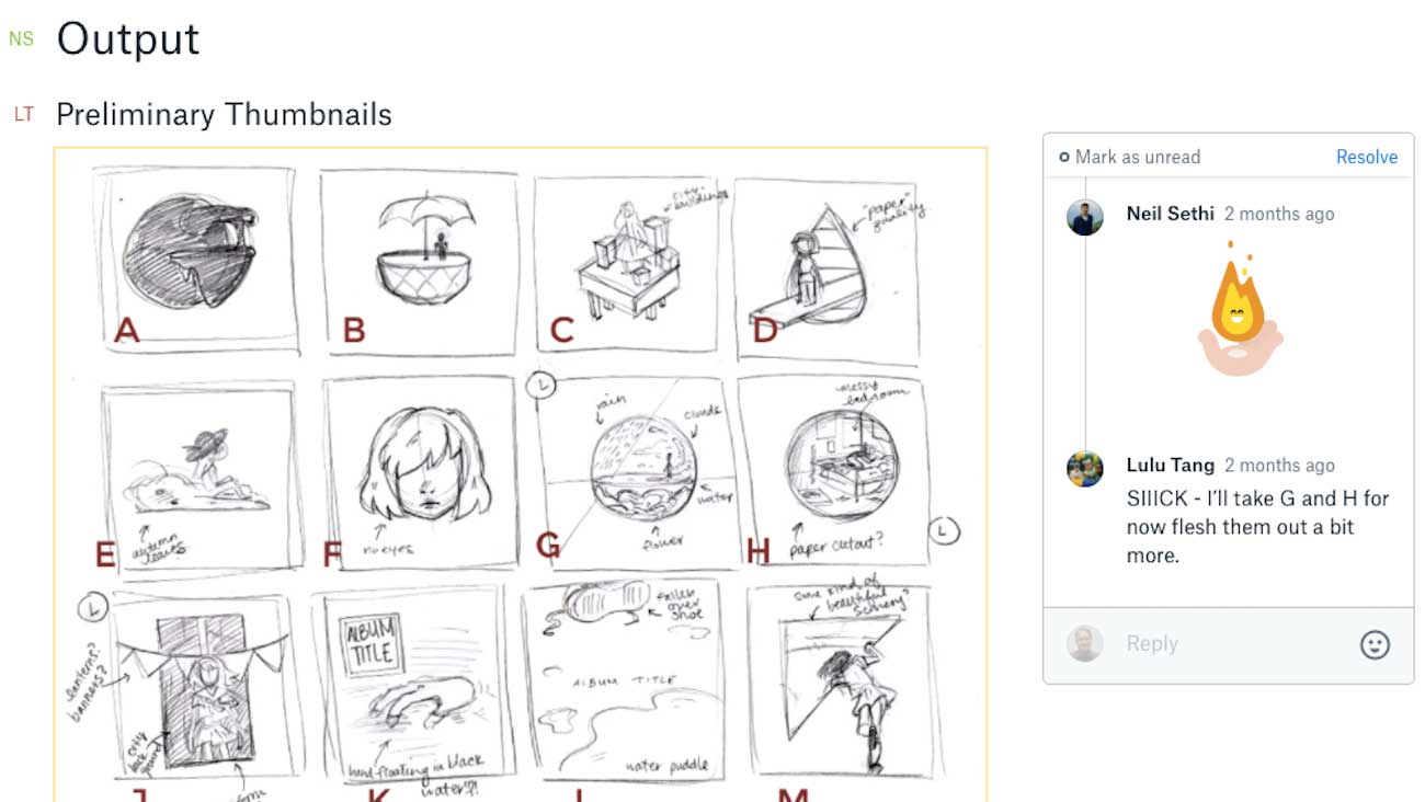 Screenshot showing album art thumbnails in a Paper doc