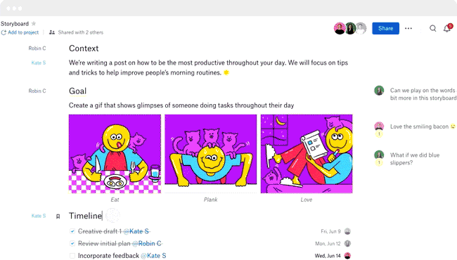 Animated screenshot of captions added to images in Dropbox Paper
