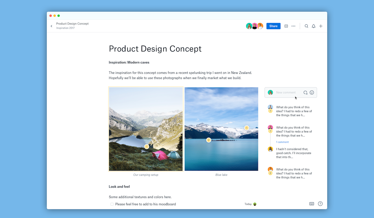 Screenshot showing annotations feature in Dropbox Paper