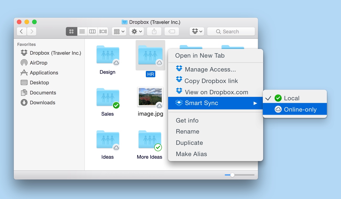 dropbox smart sync taking up space