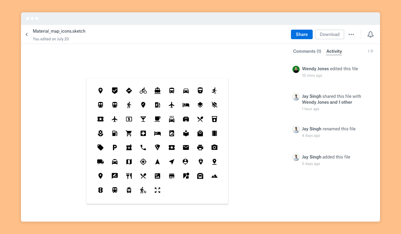 Screenshot of file activity feature and Sketch preview