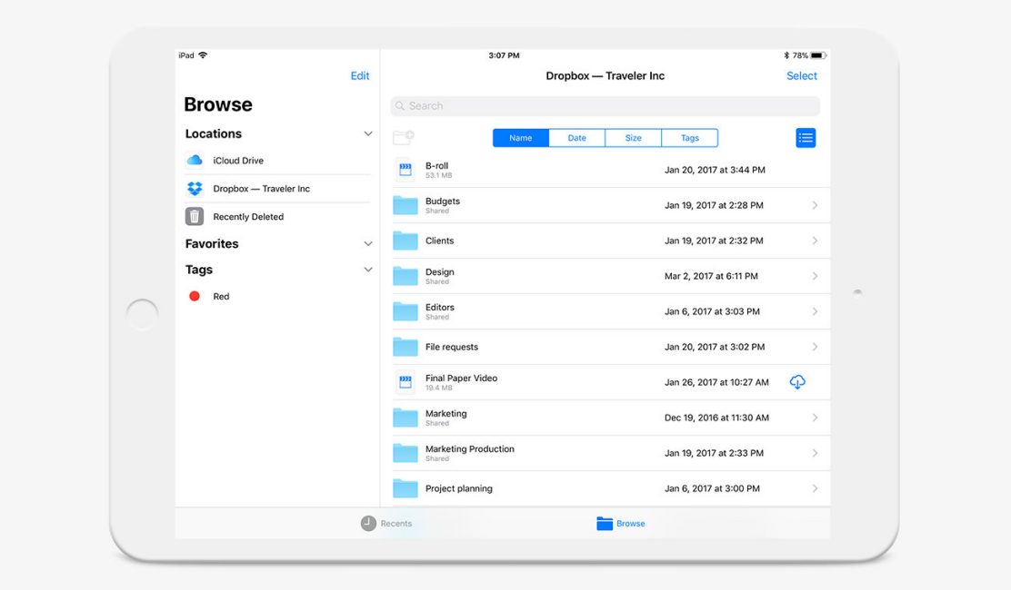 Screenshot of the Files app in iOS on an iPad