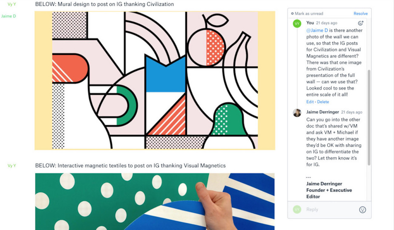 Screenshot showing Design Milk illustration in Dropbox Paper