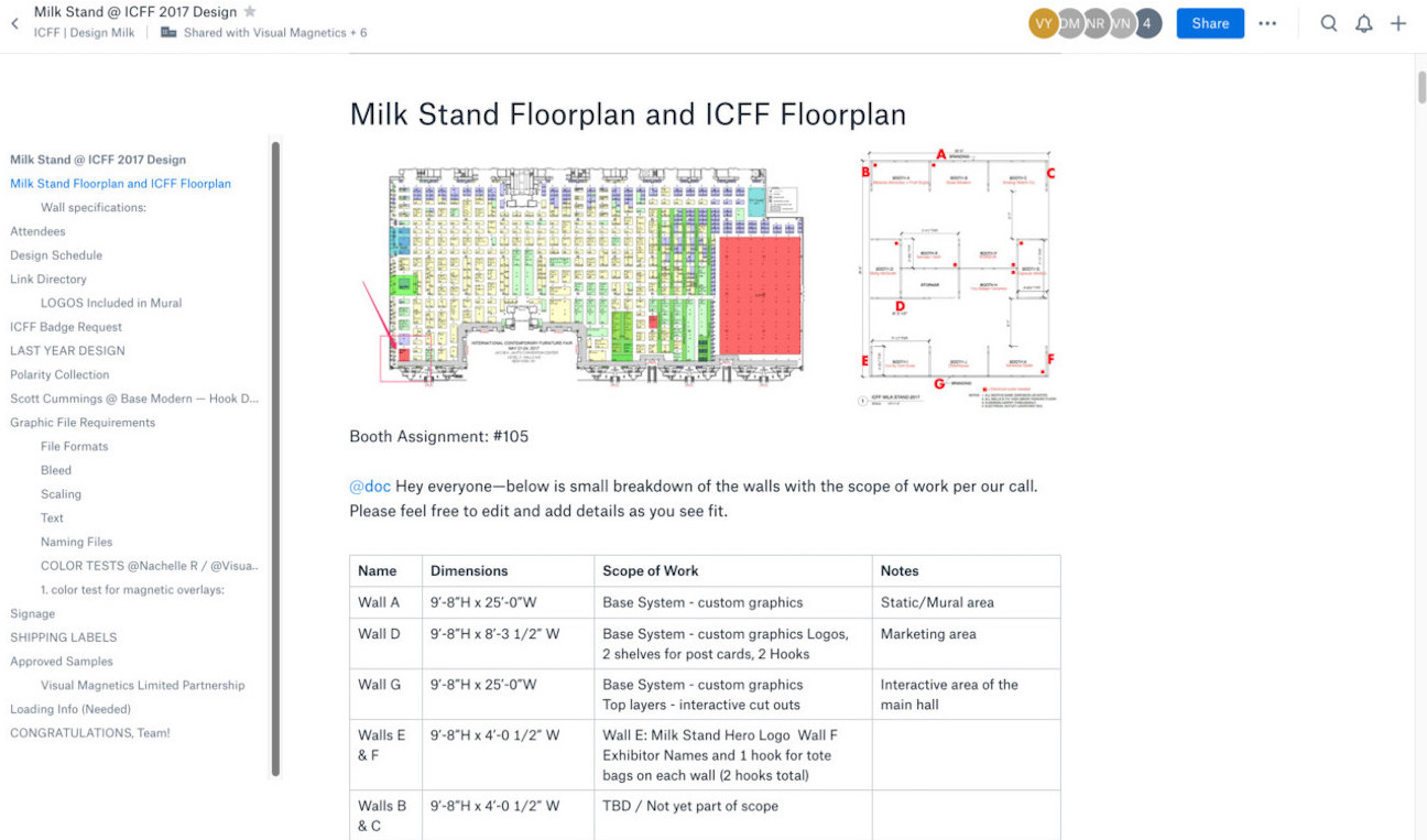 Screenshot showing Design Milk floor plan in Dropbox Paper