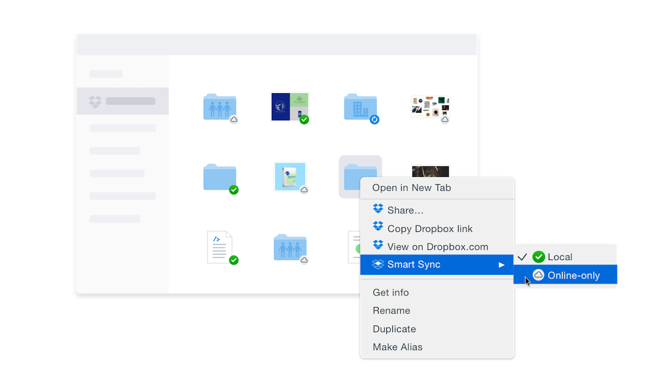 dropbox smart sync local vs online