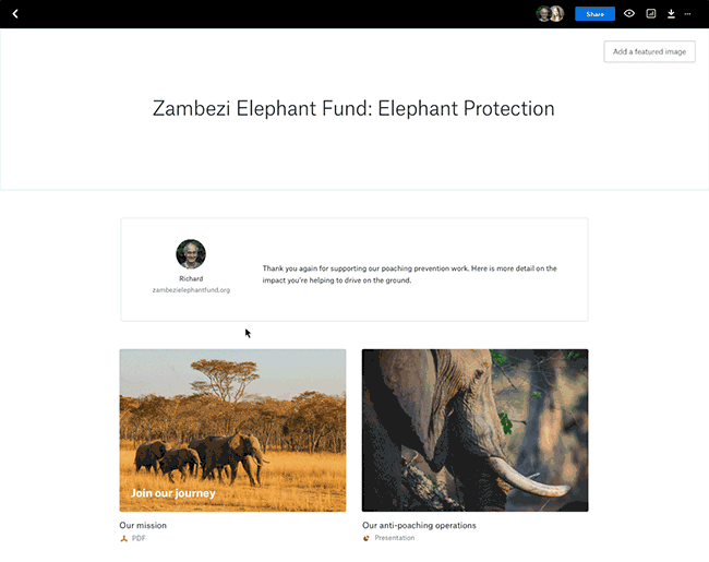 Animated screenshot of ZEF using Dropbox Showcase