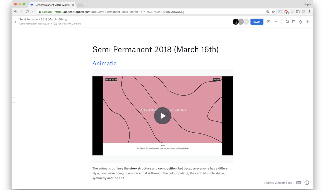 Joyce prepares for Semi Permanent with Dropbox Paper