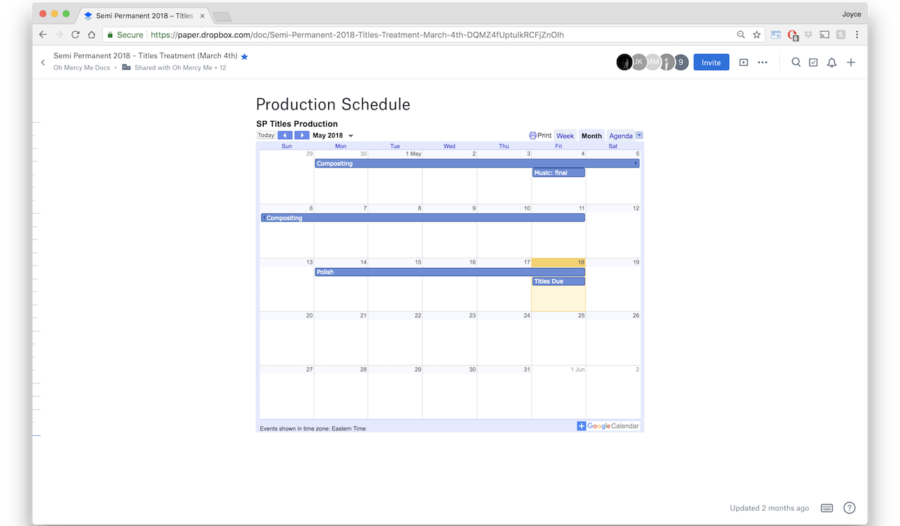 budget calendar and dropbox