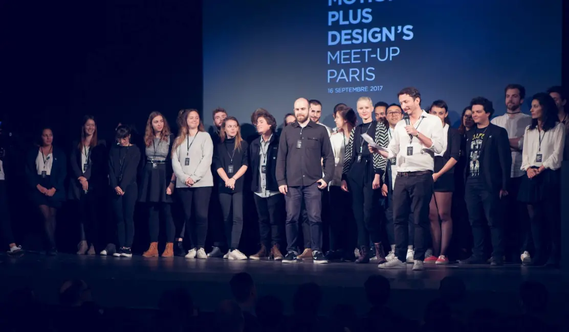 Kook Ewo and his team on stage at Motion Plus Design’s 2017 Paris meet-up.