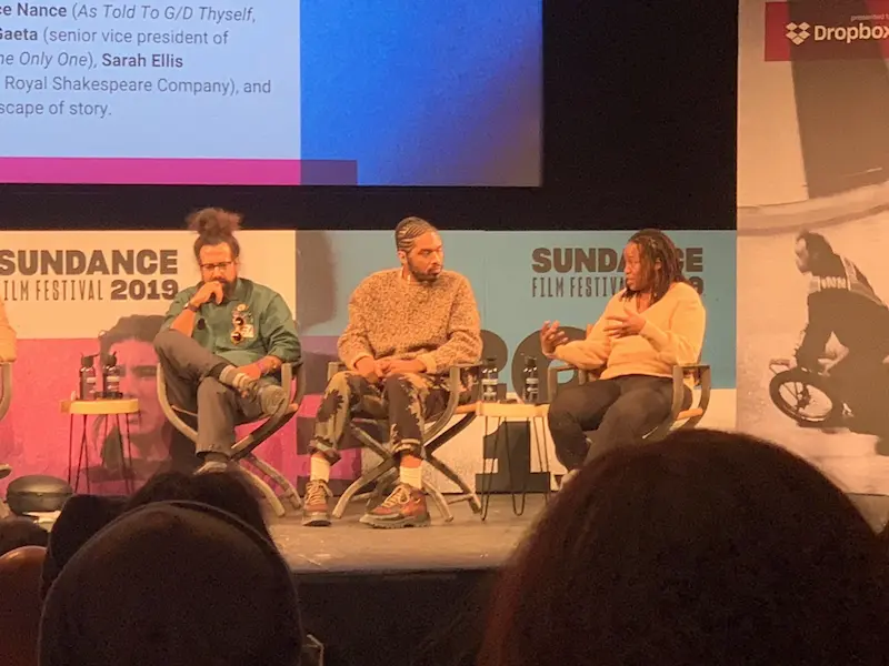 Photo of Reggie Watts, Terence Nance, and Stephanie Dinkins by Ben Taylor