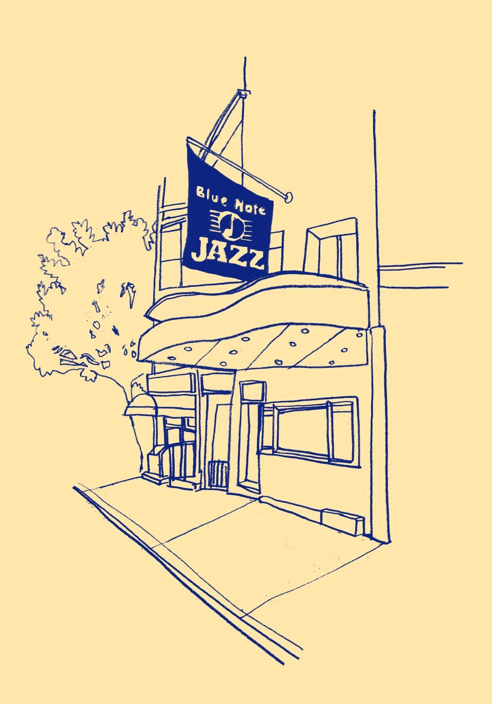 Illustration of Blue Note jazz club by Fanny Luor