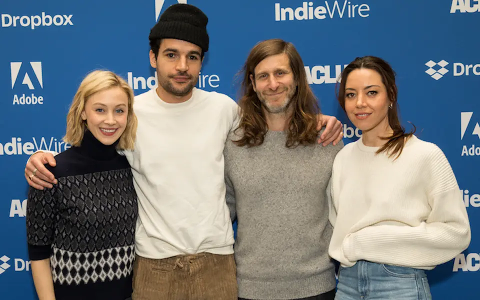 Sarah Gadon, Christopher Abbott, Lawrence Michael Levine, and Aubrey Plaza at the IndieWire Sundance Studio (photo by Anna Pocaro for IndieWire)