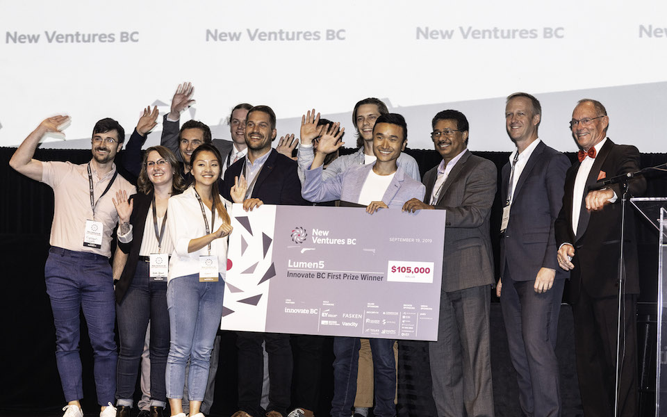 Michael Cheng and the Lumen5 team at the 2019 New Ventures BC Competition
