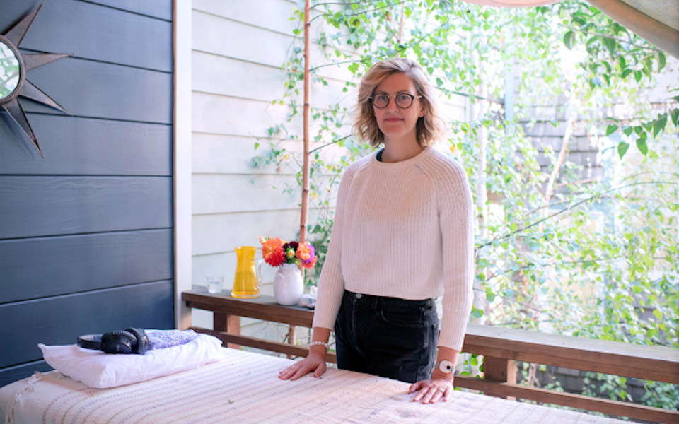 Laura in her Reiki studio, reikipatio.com