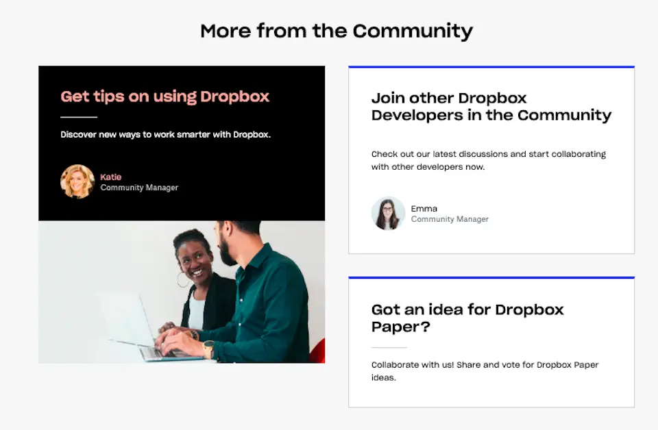 Screenshot from the newly redesigned dropboxforum.com
