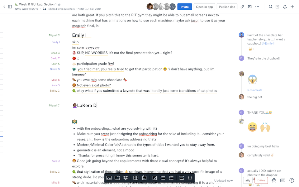Screenshot showing comments in a Dropbox Paper doc