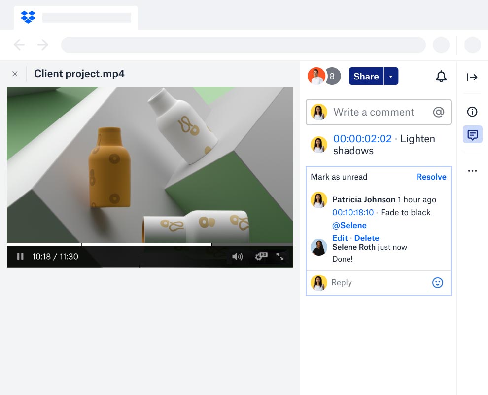 Video file preview with frame-accurate commenting in Dropbox