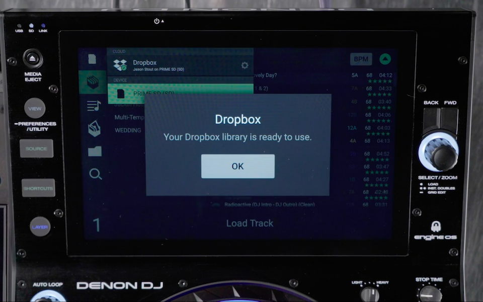 Screenshot showing Dropbox / Denon DJ integration