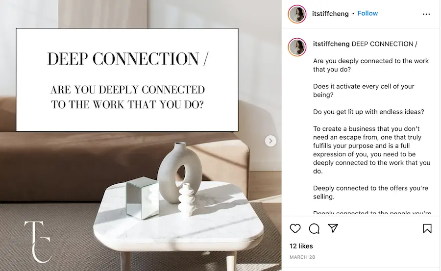 Instagram post from Tiff Cheng on Deep Connection 