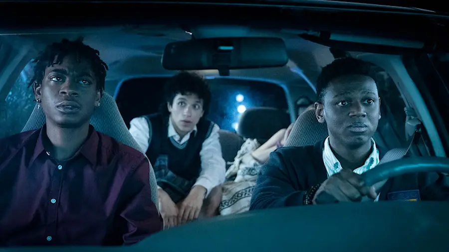 RJ Cyler, Sebastian Chacon and Donald Elise Watkins appear in Emergency by Carey Williams, an official selection of the U.S. Dramatic Competition at the 2022 Sundance Film Festival. Courtesy of Sundance Institute.
