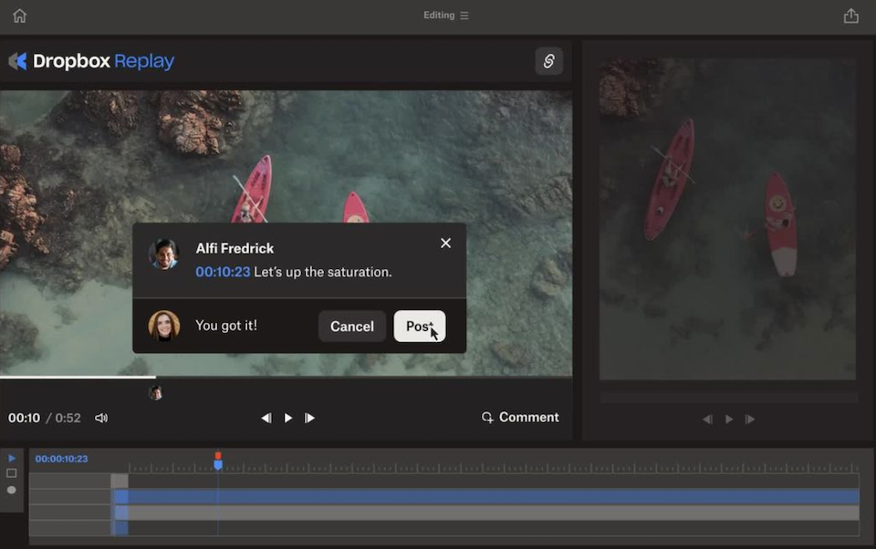 Fast-track video, image, and audio reviews with new features in
Dropbox Replay