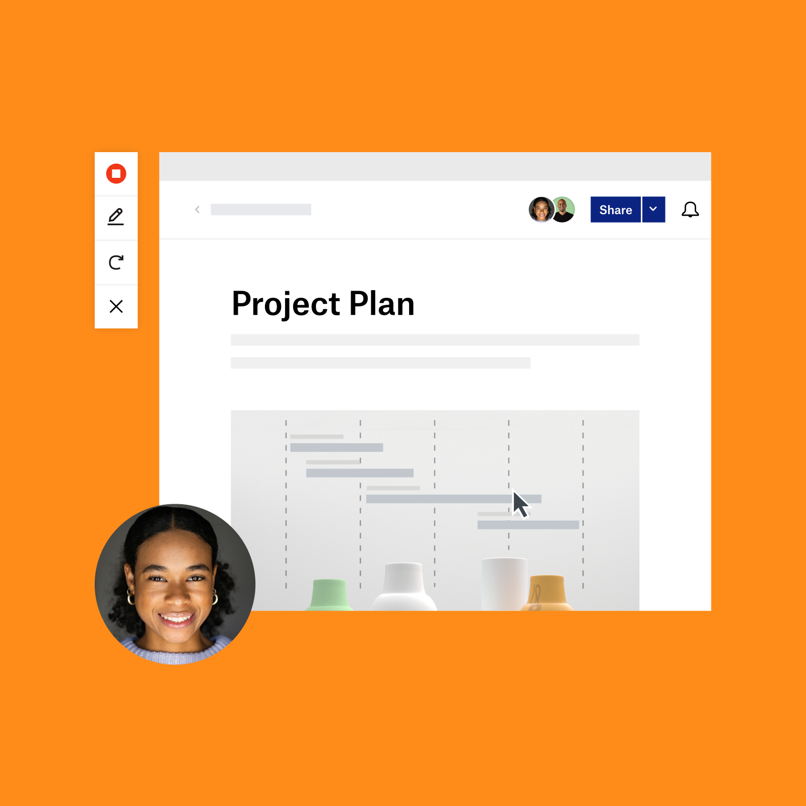 UI of a person talking through a project plan in a video
