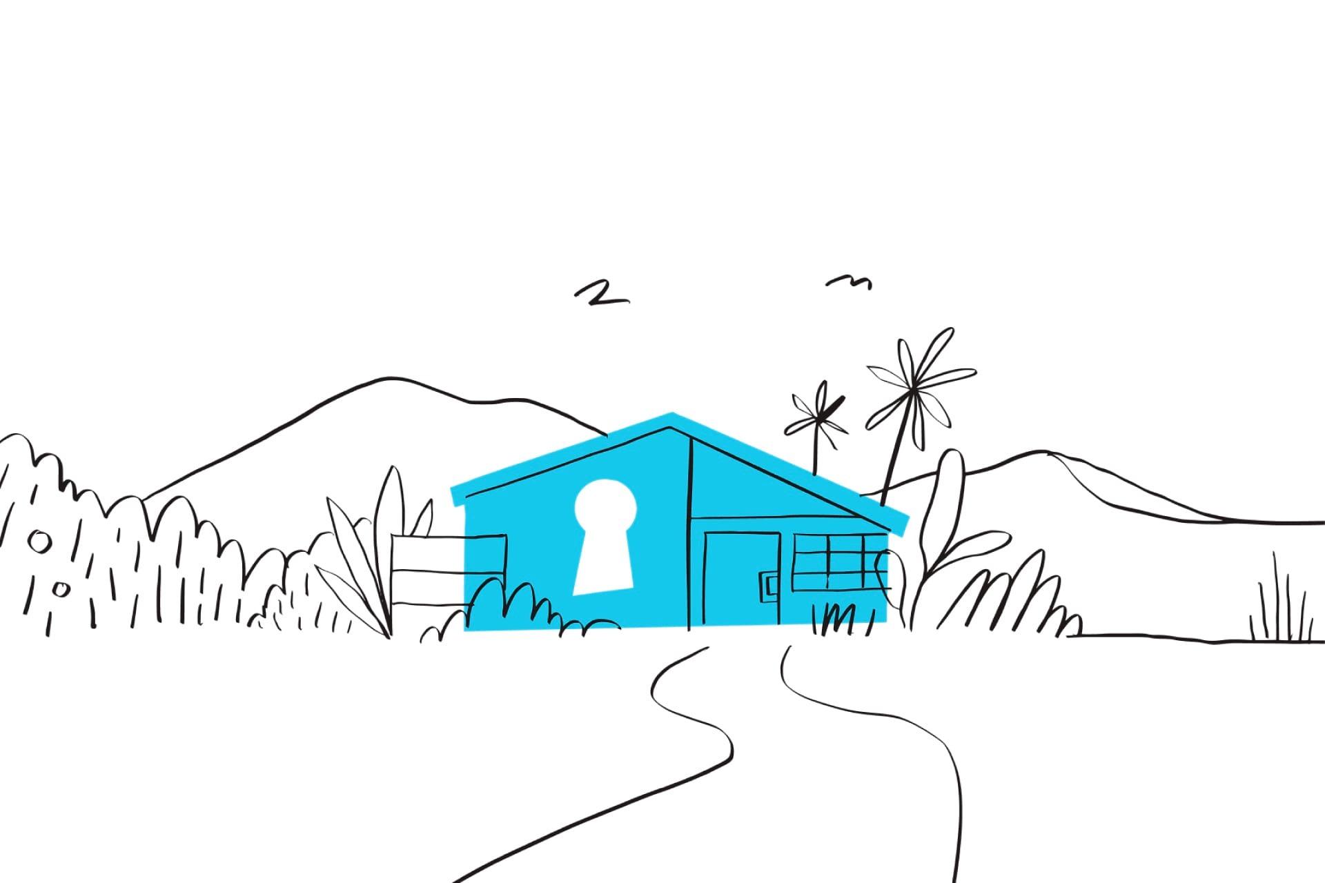 Illustration abstraite d'une maison avec un grand trou de serrure à l'intérieur