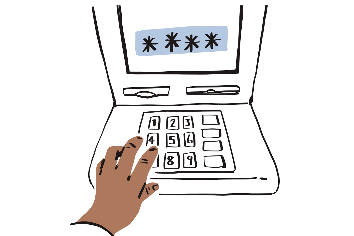 Een hand typt een numeriek wachtwoord in