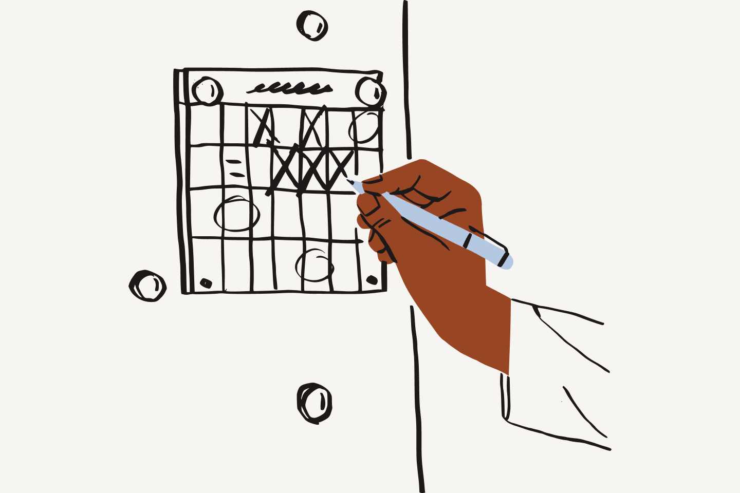 Eine Illustration eines Eventmanagers, der Termine in einen Kalender einträgt