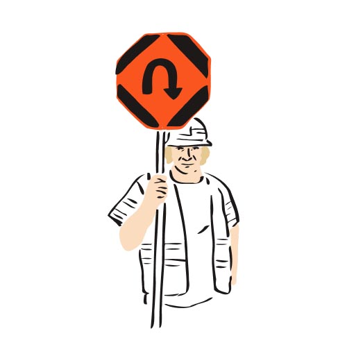 Illustration of construction worker holding U-turn sign