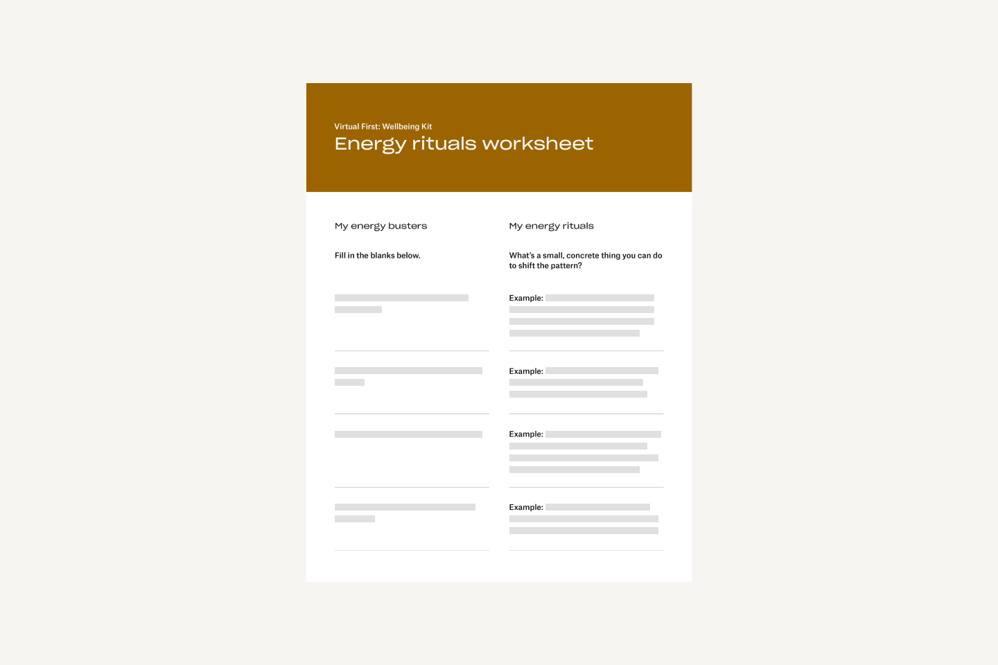 Energy rituals worksheet