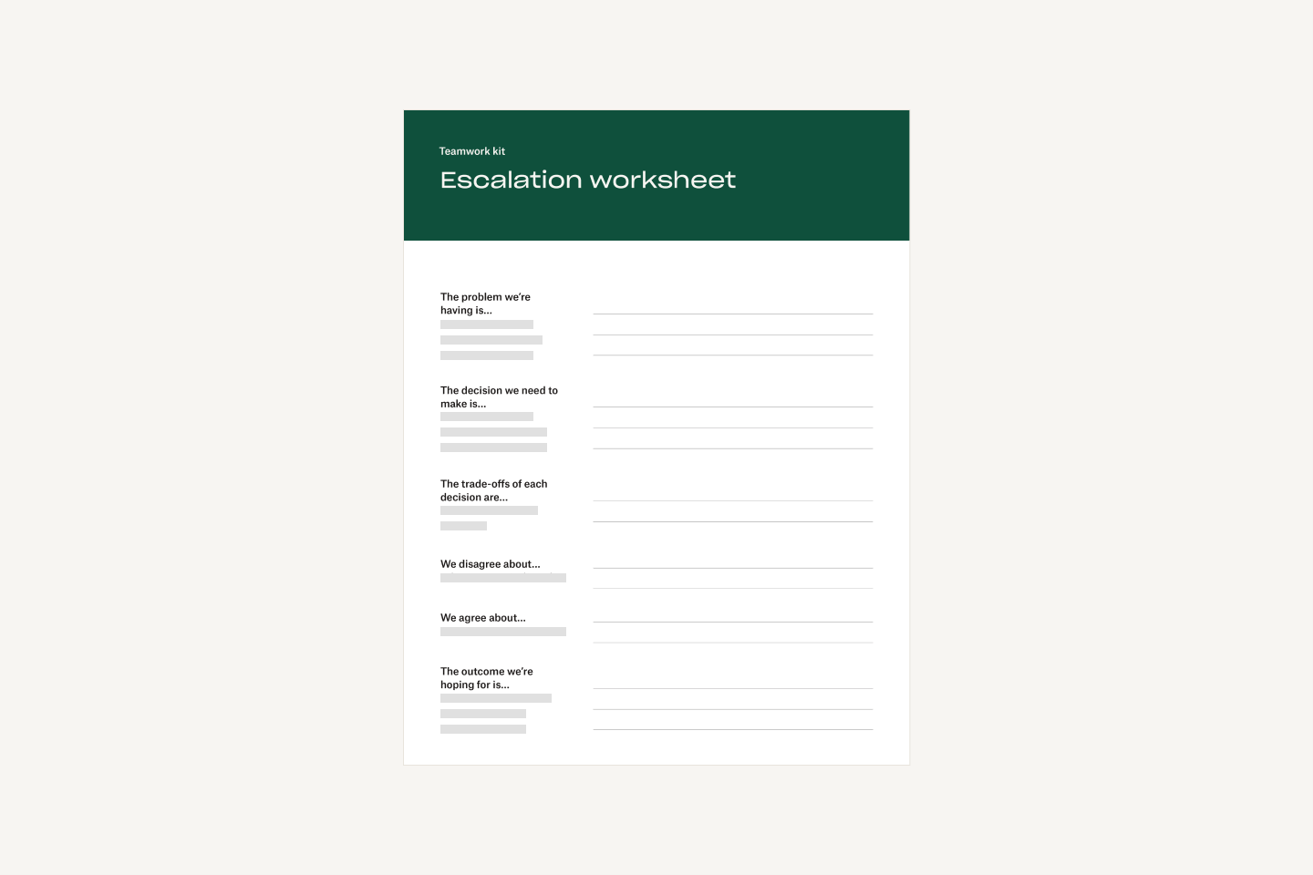 Escalation worksheet