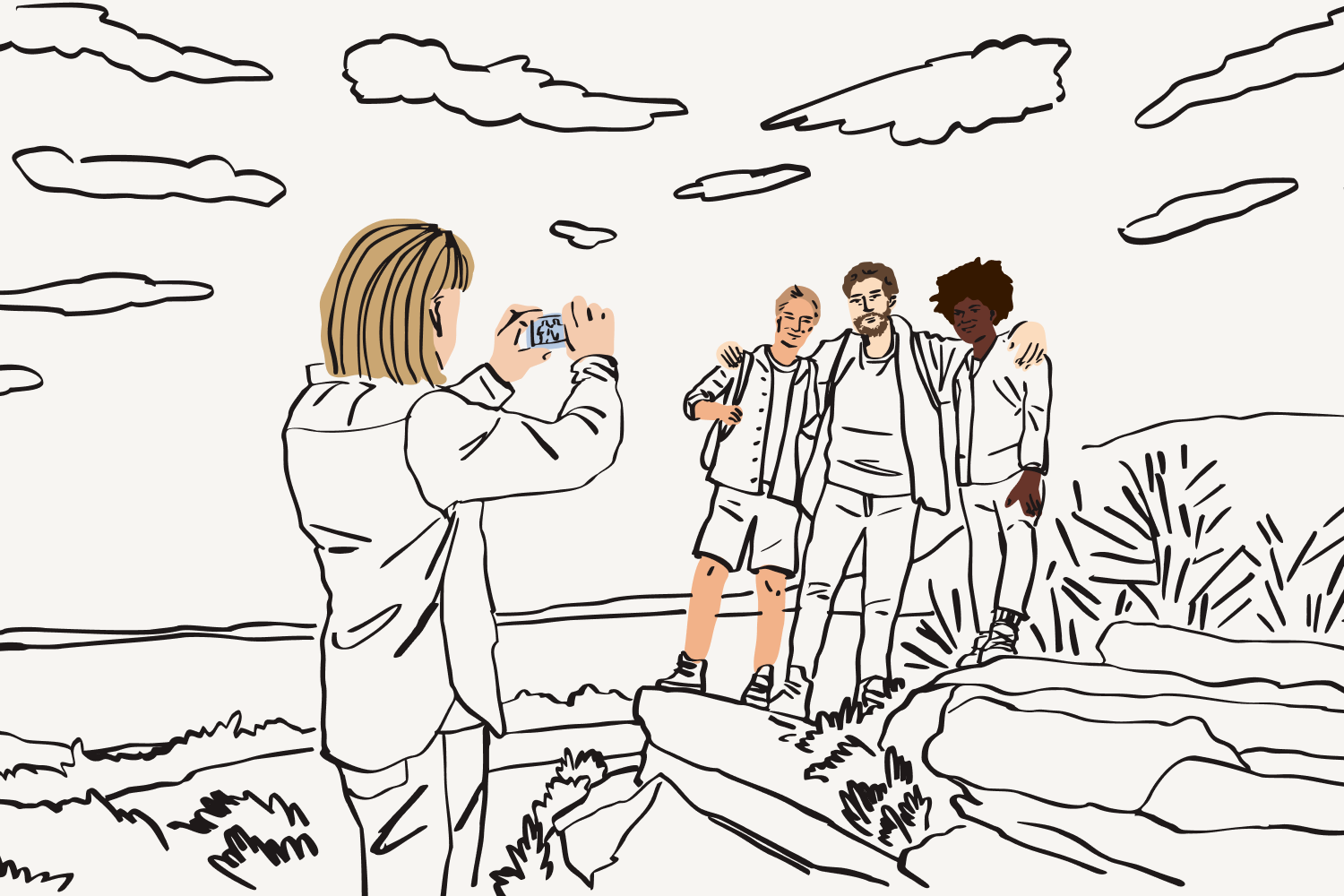 An illustration of a YouTube content creator shooting their latest video, with the help of a few friends